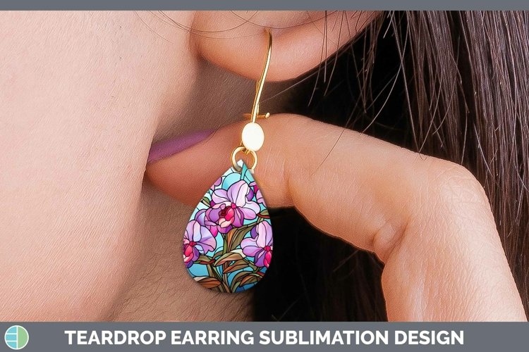 Stained Glass Flowers Orchid Teardrop Earrings Sublimation E