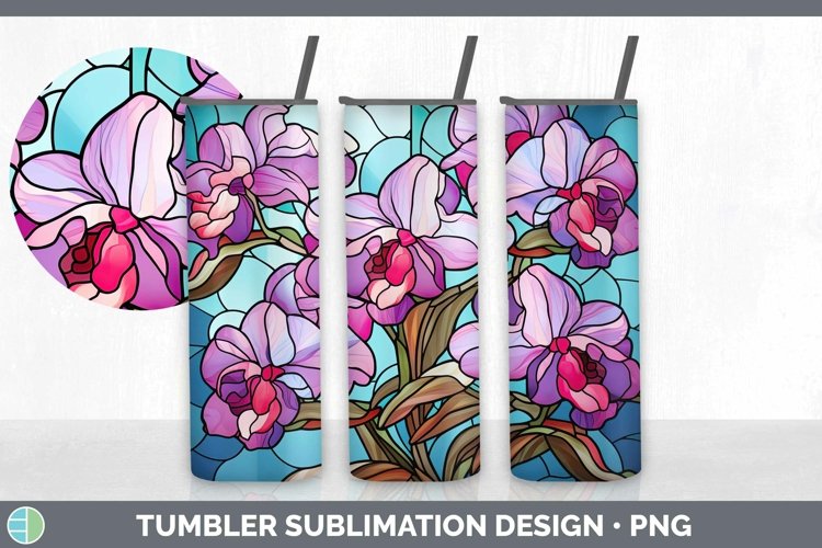 Stained Glass Flowers Orchid Tumbler Sublimation 20 oz Skinn