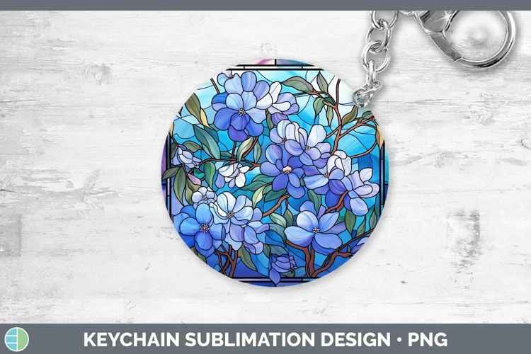 Stained Glass Flowers Periwinkle Keychain Sublimation Keyrin