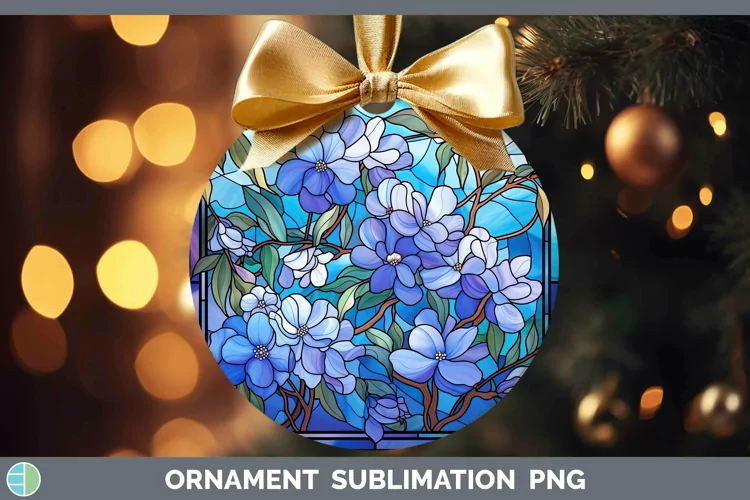 Stained Glass Flowers Periwinkle Ornament Sublimation Bauble