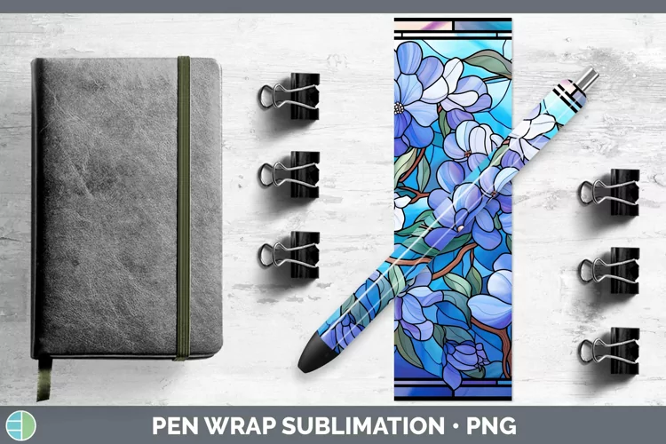 Stained Glass Flowers Periwinkle Pen Wrap Sublimation Epoxy