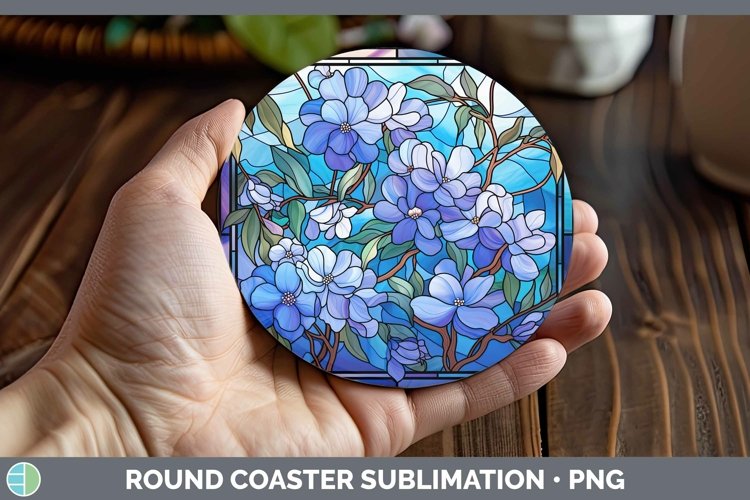 GorgeousStained Glass Flowers Round Coaster design.
