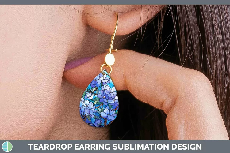 Stained Glass Flowers Periwinkle Teardrop Earrings Sublimati