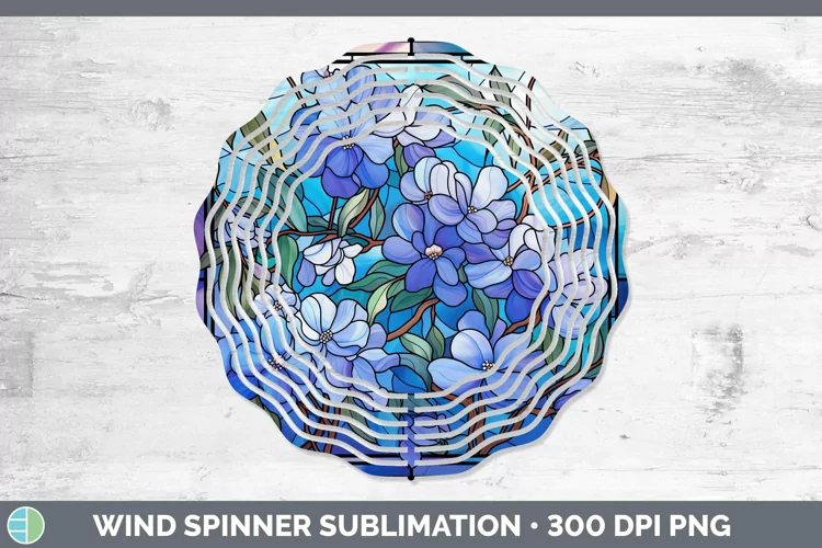 Stained Glass Flowers Periwinkle Wind Spinner Sublimation Sp