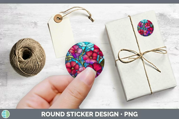 Stained Glass Flowers Petunia Stickers | Round Labels Design
