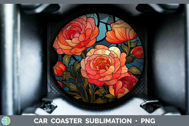 Stained Glass Flowers Ranunculus Car Coaster Sublimation Coa