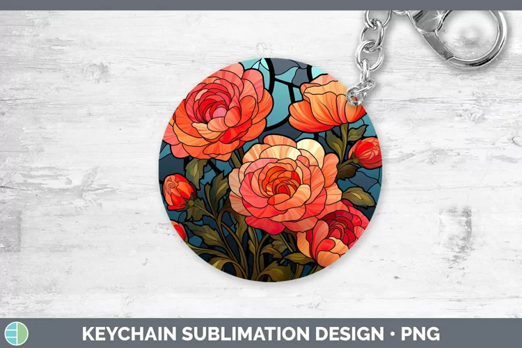 Stained Glass Flowers Ranunculus Keychain Sublimation Keyrin