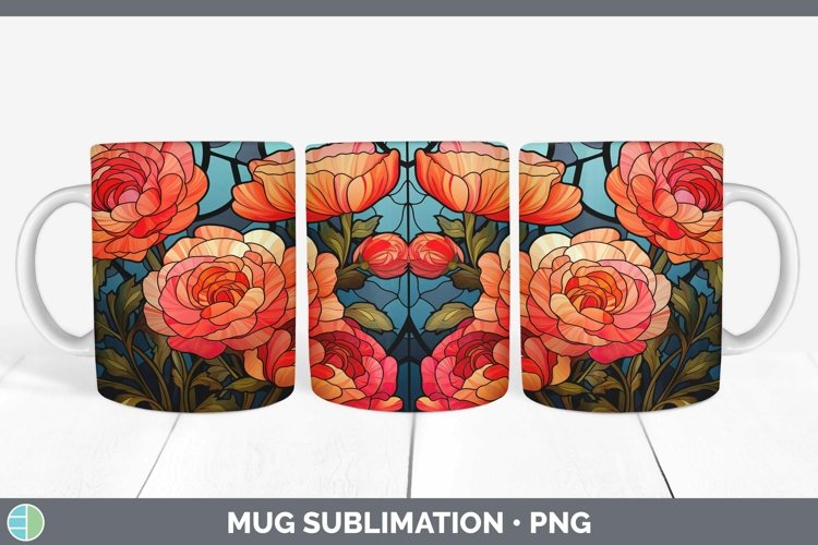 Stained Glass Flowers Ranunculus Mug Wrap Sublimation Coffee