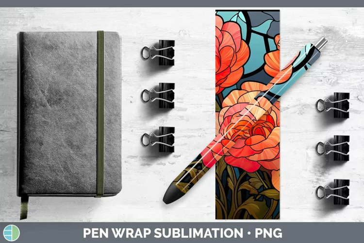 Stained Glass Flowers Ranunculus Pen Wrap Sublimation Epoxy