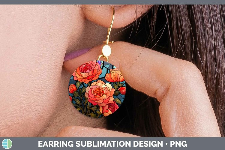 GorgeousStained Glass Flowers Round Earrings design.
