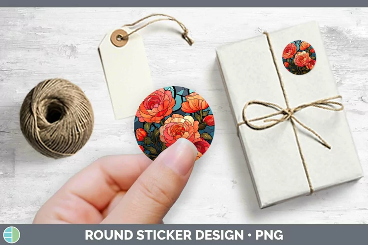 Stained Glass Flowers Ranunculus Stickers | Round Labels Des