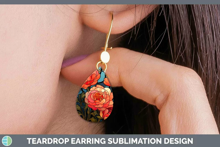 Stained Glass Flowers Ranunculus Teardrop Earrings Sublimati