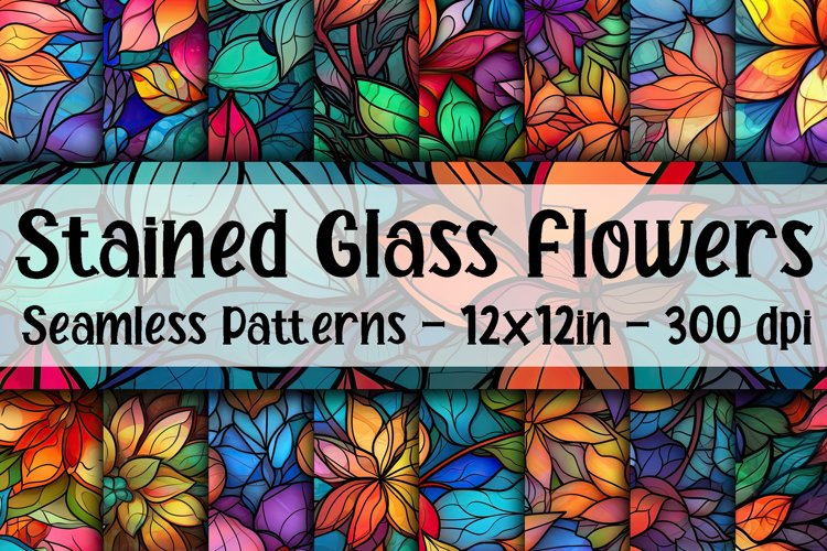Stained Glass Flowers Digital Papers - Seamless Patterns example image 1