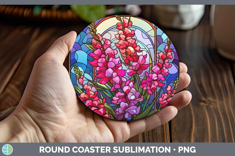 GorgeousStained Glass Flowers Round Coaster design.