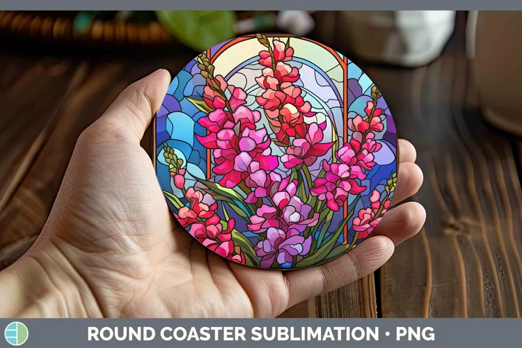 Stained Glass Flowers Snapdragon Round Coaster Sublimation C