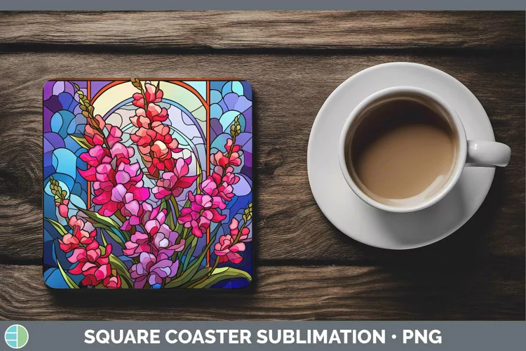 Stained Glass Flowers Snapdragon Square Coaster Sublimation
