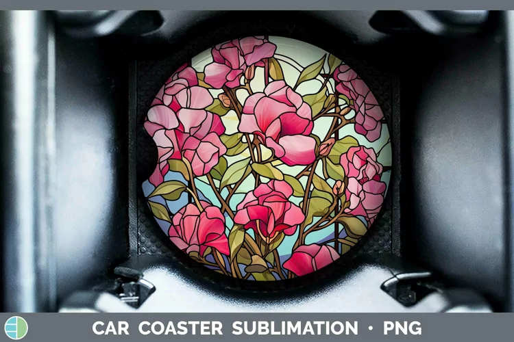 Stained Glass Flowers Sweet Pea Car Coaster Sublimation Coas
