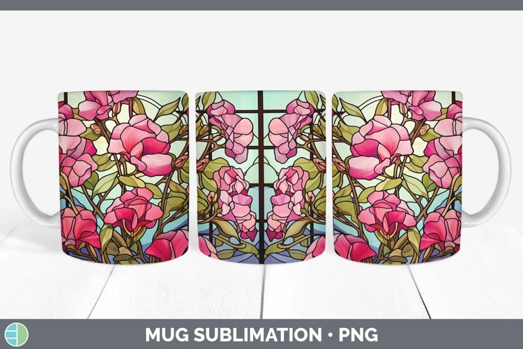 GorgeousStained Glass Flowers Mug Wrap design.