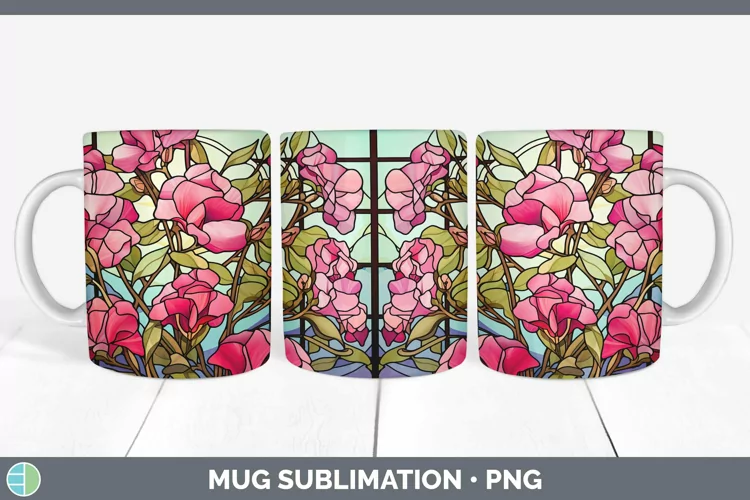Stained Glass Flowers Sweet Pea Mug Wrap Sublimation Coffee