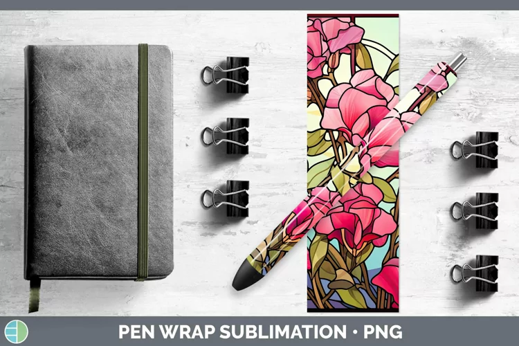 Stained Glass Flowers Sweet Pea Pen Wrap Sublimation Epoxy P