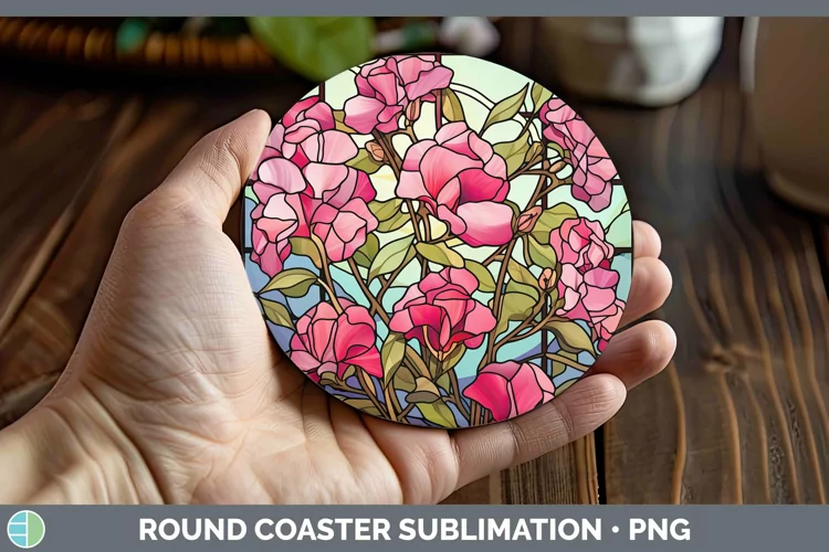 Stained Glass Flowers Sweet Pea Round Coaster Sublimation Co