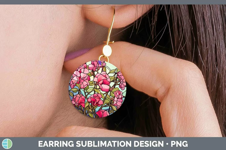 Stained Glass Flowers Sweet Pea Round Earrings Sublimation E