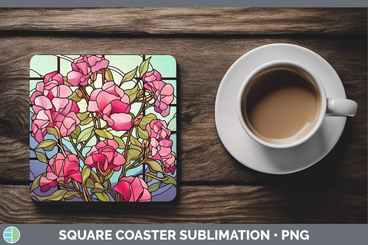 GorgeousStained Glass Flowers Square Coaster design.