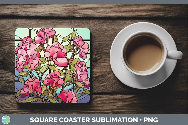 Stained Glass Flowers Sweet Pea Square Coaster Sublimation C