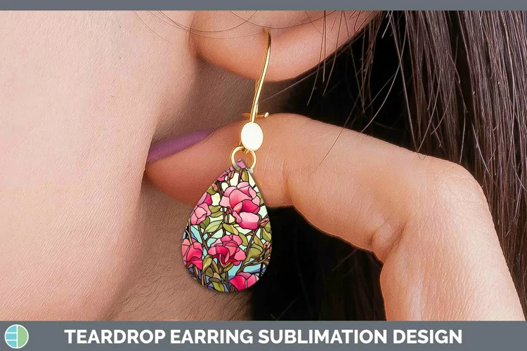 Stained Glass Flowers Sweet Pea Teardrop Earrings Sublimatio