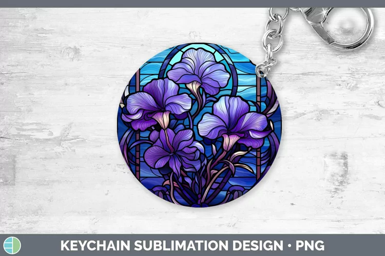 Stained Glass Flowers Violet Keychain Sublimation Keyring De