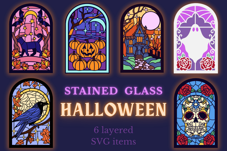 Halloween Laser Cut Bundle | 6 Stained Glass SVG files