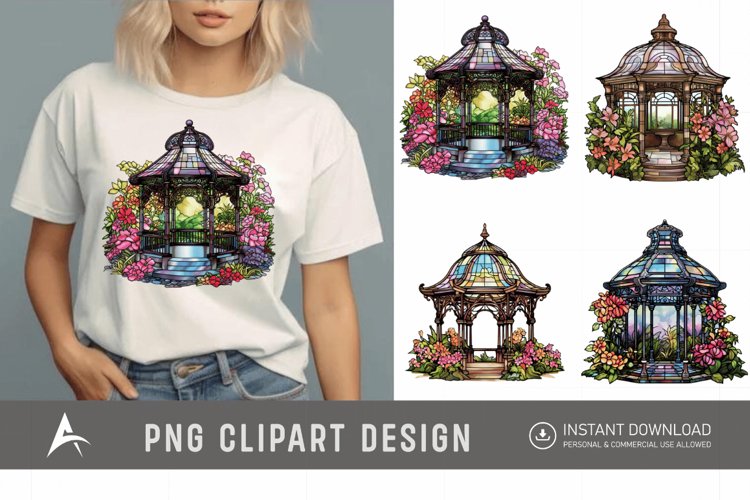 Watercolor Stained Glass Garden Gazebo Clipart