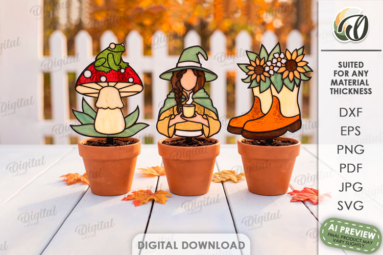 Stained Glass Garden Stakes Laser Cut. Plant Stakes SVG