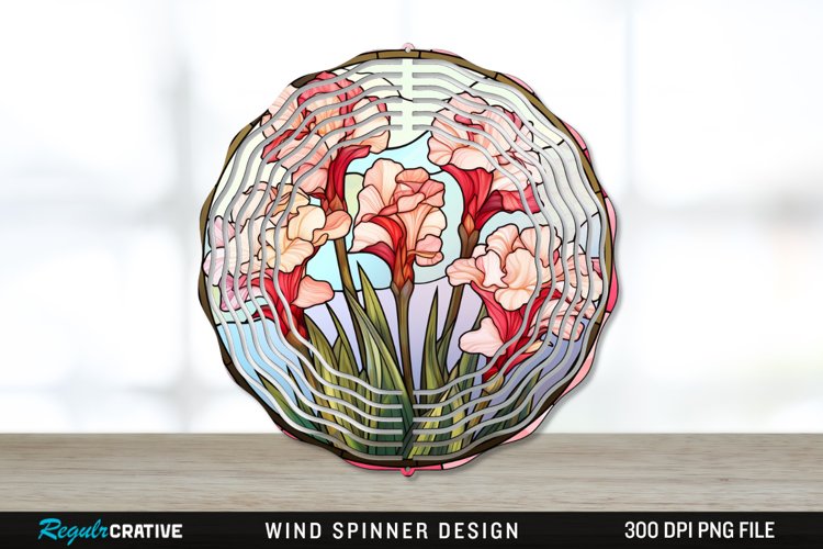 Stained Glass Gladiolus Flowers Wind Spinner Sublimation PNG
