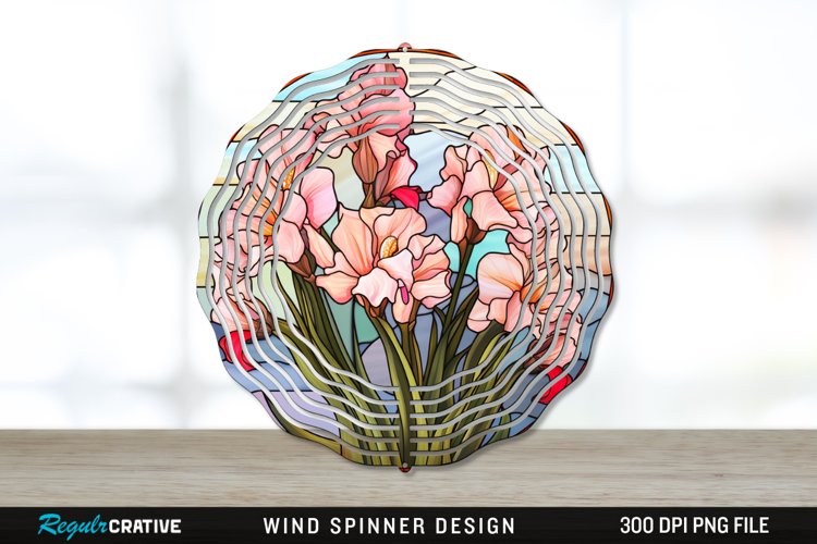 Stained Glass Gladiolus Flowers Wind Spinner Sublimation PNG