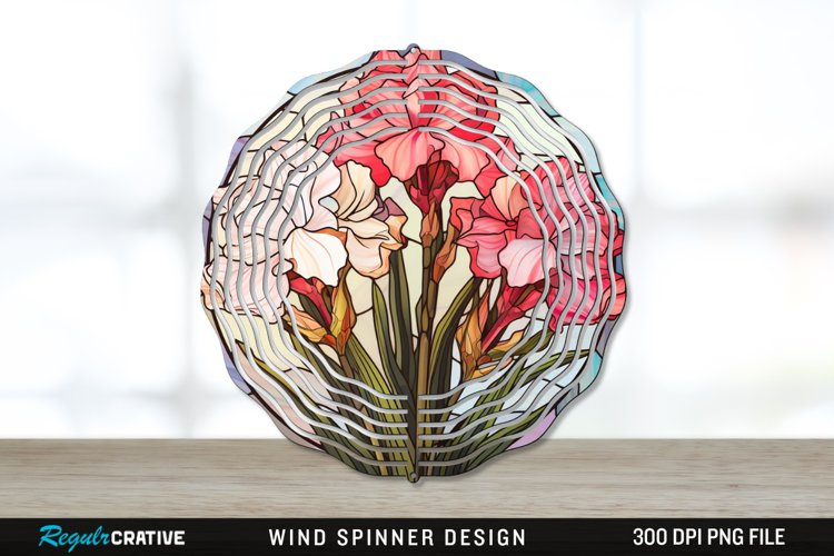 Stained Glass Gladiolus Flowers Wind Spinner Sublimation PNG