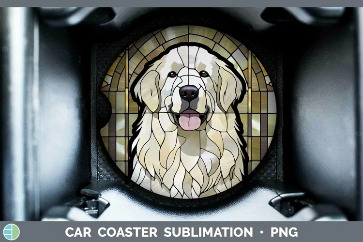 Stained Glass Great Pyrenees Car Coaster Sublimation Coaster