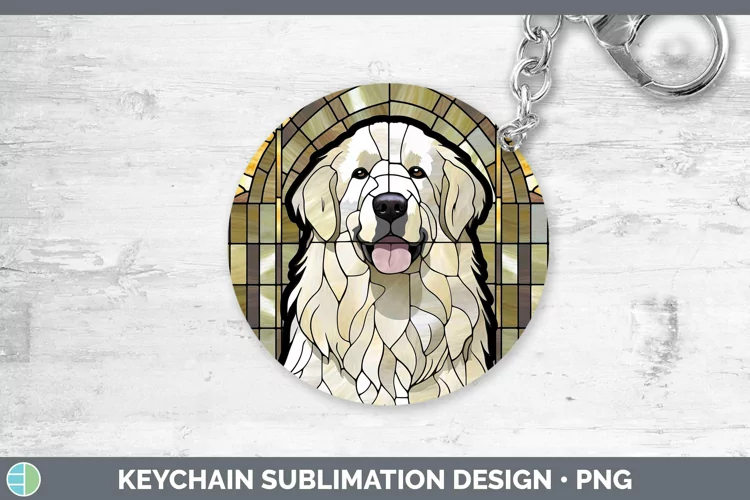 Stained Glass Great Pyrenees Keychain Sublimation Keyring De