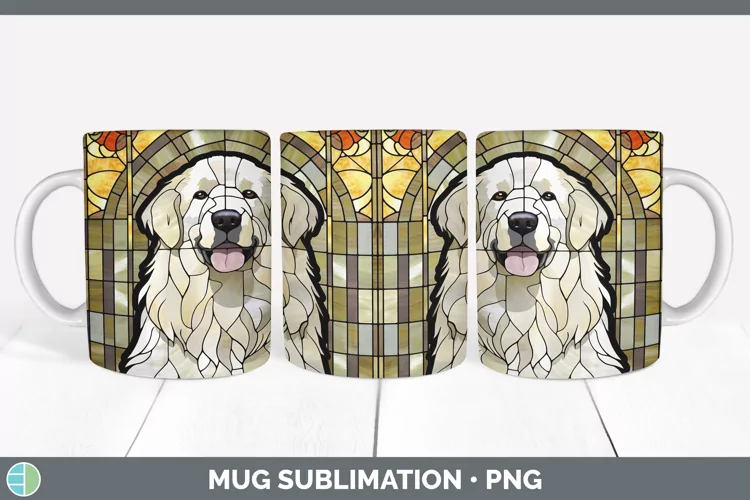 Stained Glass Great Pyrenees Mug Wrap Sublimation Coffee Cup