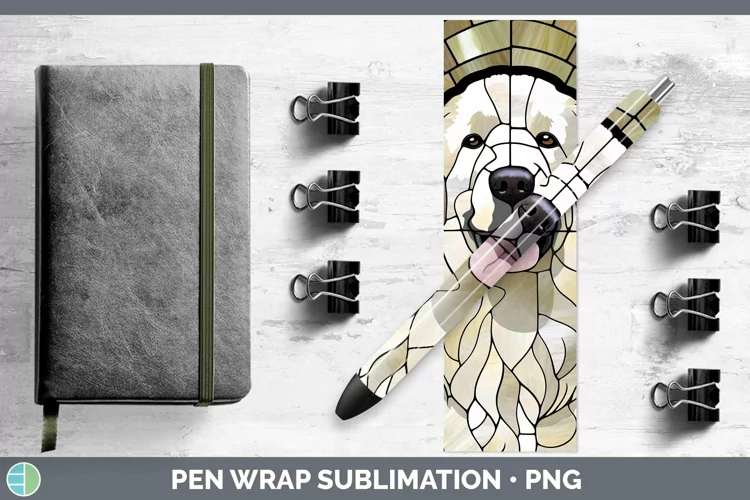 Stained Glass Great Pyrenees Pen Wrap Sublimation Epoxy Pen