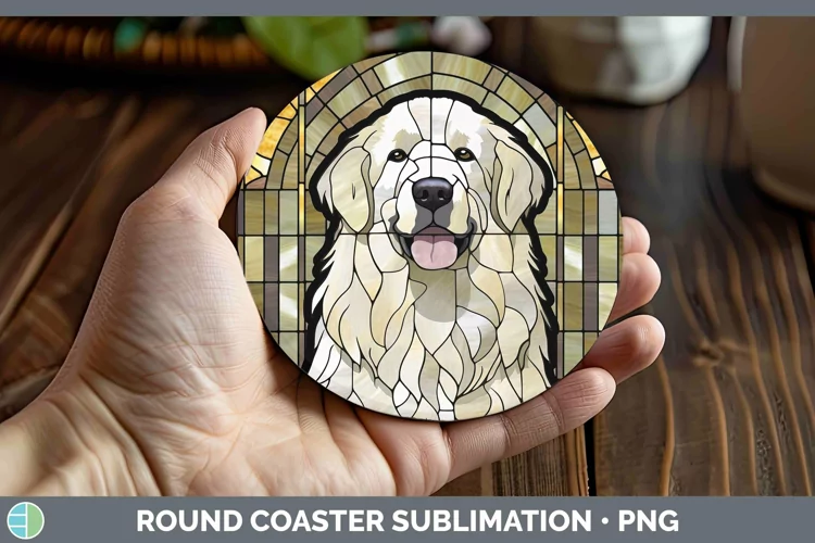 Stained Glass Great Pyrenees Round Coaster Sublimation Coast