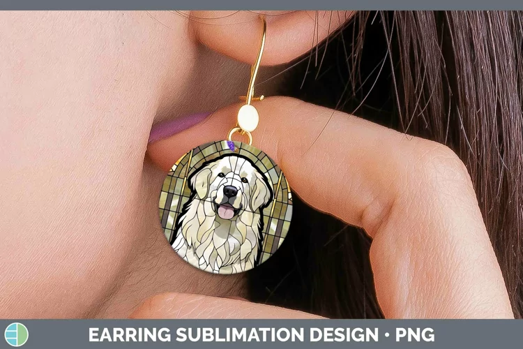 Stained Glass Great Pyrenees Round Earrings Sublimation Earr