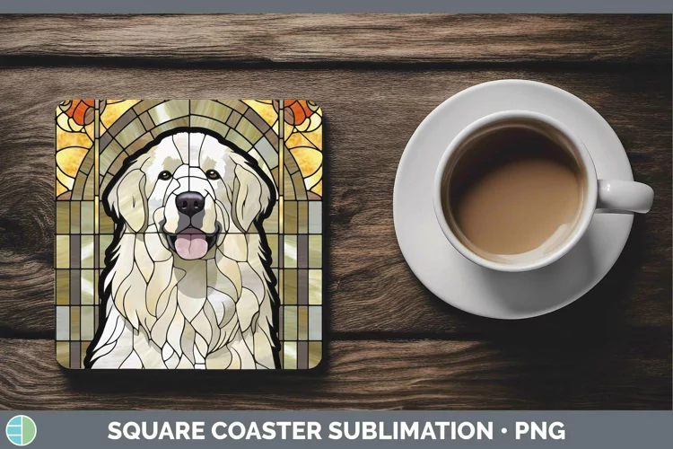 Stained Glass Great Pyrenees Square Coaster Sublimation Coas