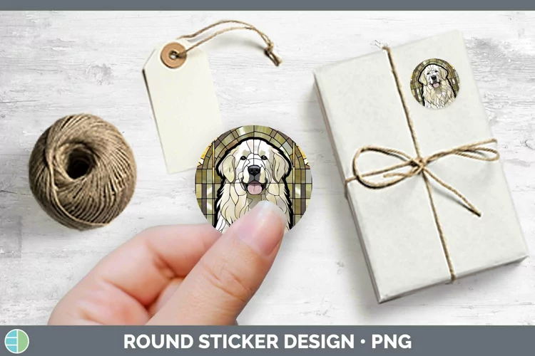 Stained Glass Great Pyrenees Stickers | Round Labels Designs