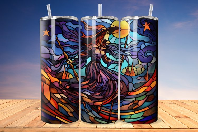 Stained Glass Halloween witch 20oz/30oz Tumbler PNG