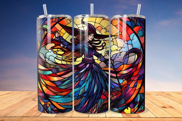Stained Glass Halloween witch 20oz/30oz Tumbler PNG