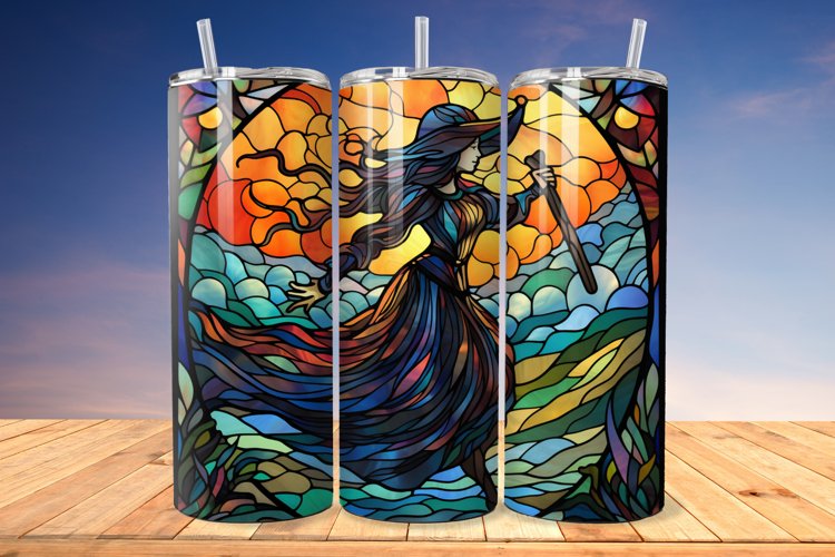 Stained Glass Halloween witch 20oz/30oz Tumbler PNG