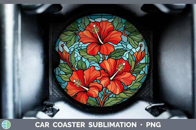 Stained Glass Hibiscus Car Coaster Sublimation Coaster Desig