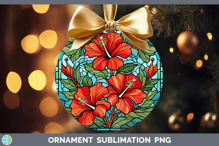 Stained Glass Hibiscus Ornament Sublimation Bauble Designs