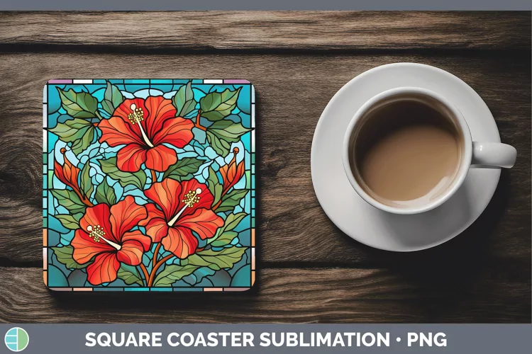 Stained Glass Hibiscus Square Coaster Sublimation Coaster De